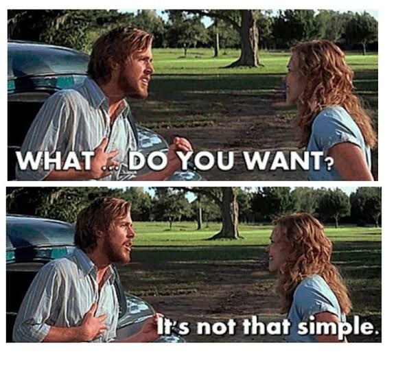 Two stills from The Notebook. Noah: What do you want? Allie: It&rsquo;s not that simple.